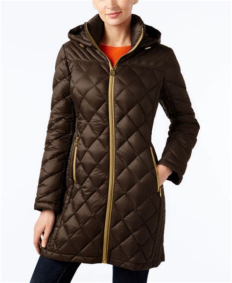 michael kors hooded knit sleeve puffer coat|quilted woven hooded puffer jacket.